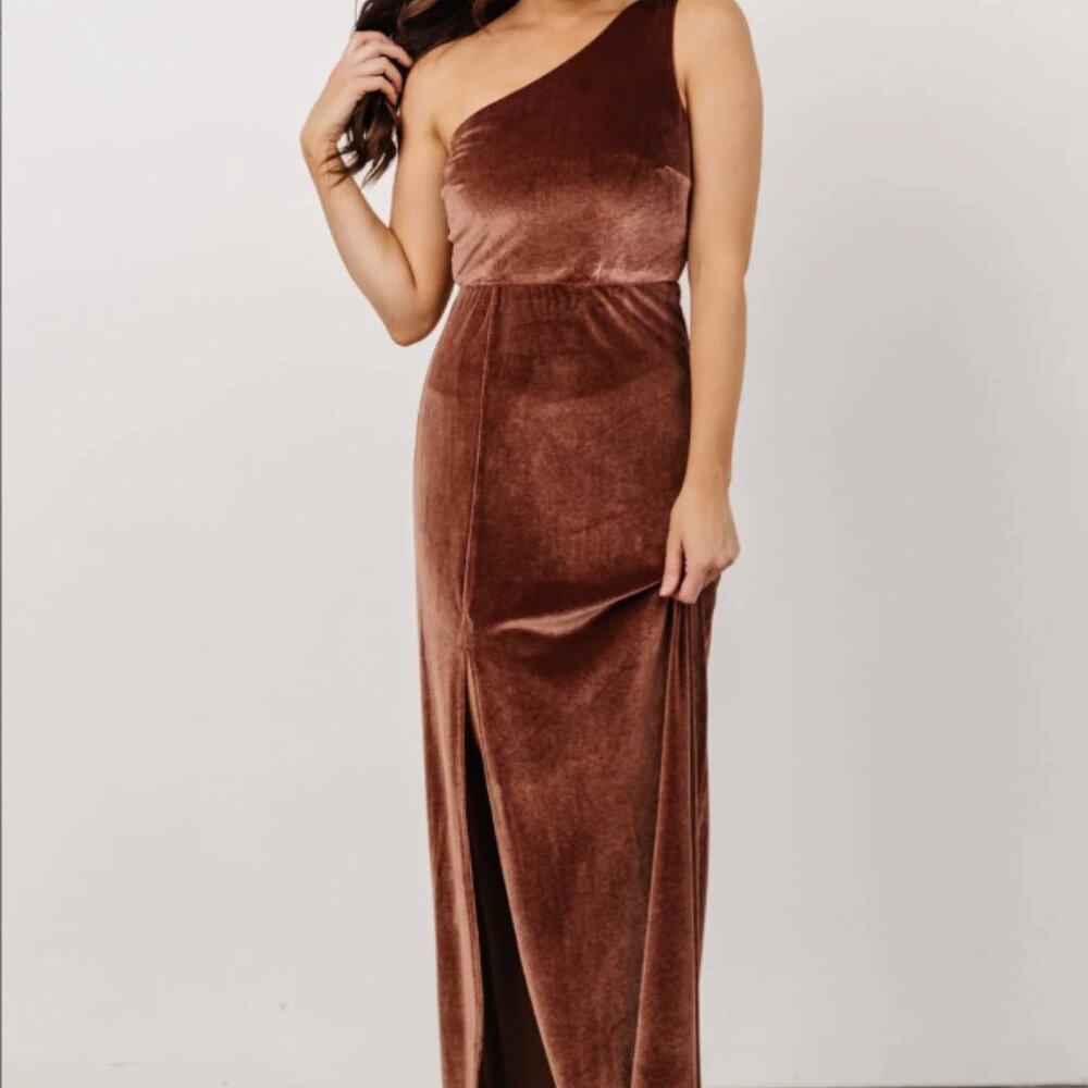 Baltic Born One-Shoulder Terracotta Brown Maxi Dress
